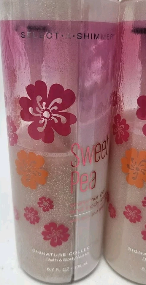 Bath & Body Works Shimmer Gel & Shea Body Lotion 6.7oz Rare SWEET PEA Lot of 2 - Image 2 of 4