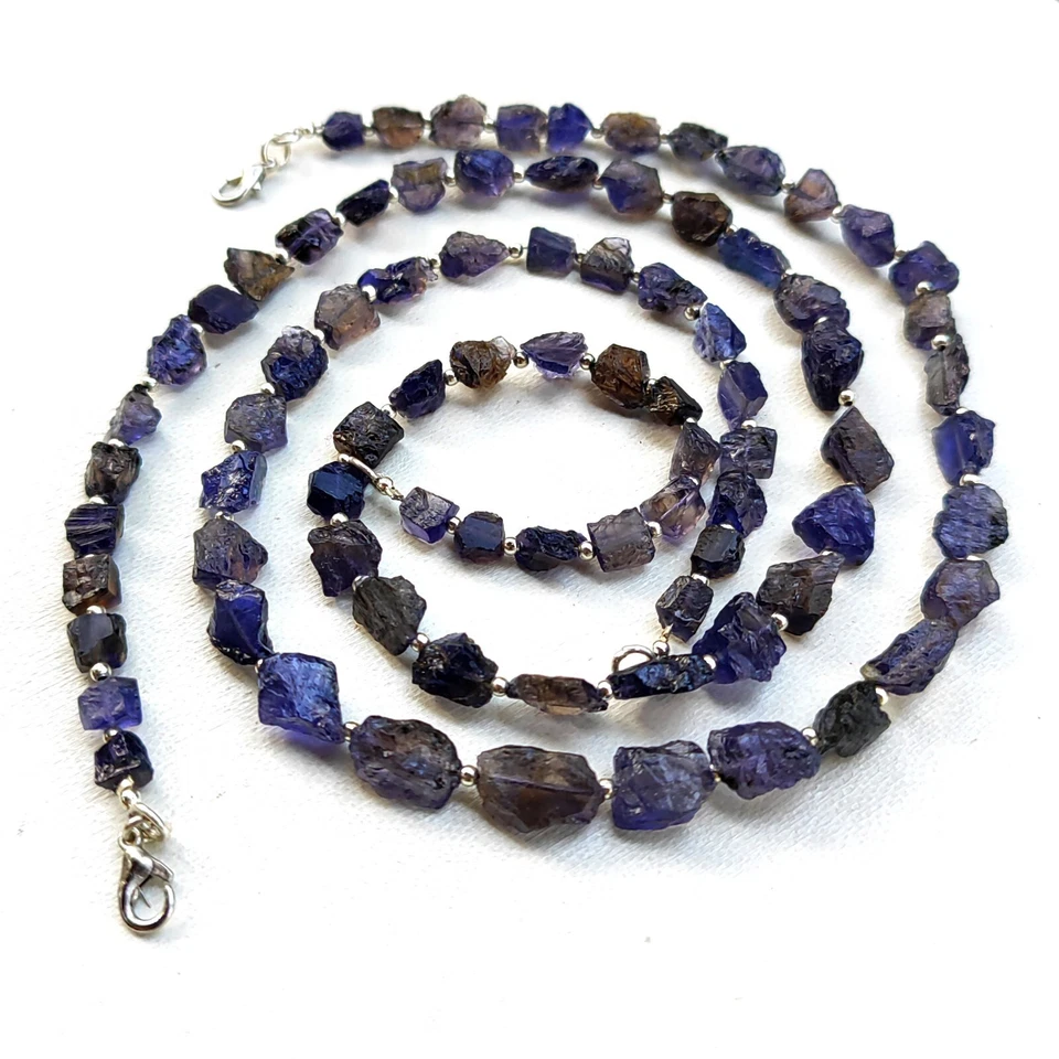 Natural Iolite Gemstone 7 to 12 mm Size Raw Nugget Shape Beads 17.5" Necklace - Image 3 of 4