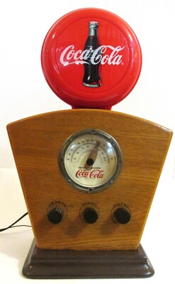 Vintage 1980s Coca-Cola Electrical AM/FM Radio with Wooden Housing