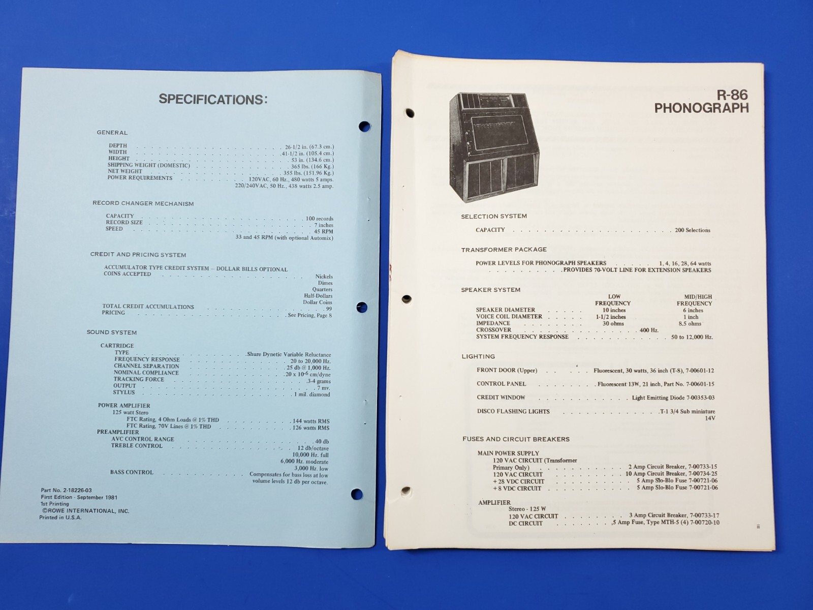 Rowe R86 Field Service Manual and Parts Catalog 1981 Phonograph