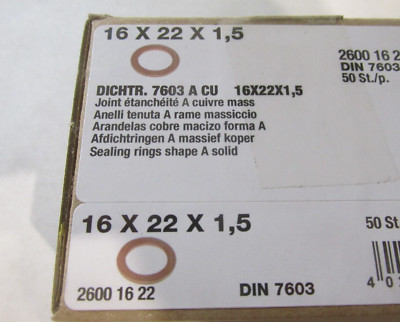 50 Stück  Dichtringe  DIN7603 A CU   16x22x1,5mm / PalregK23Nr.81