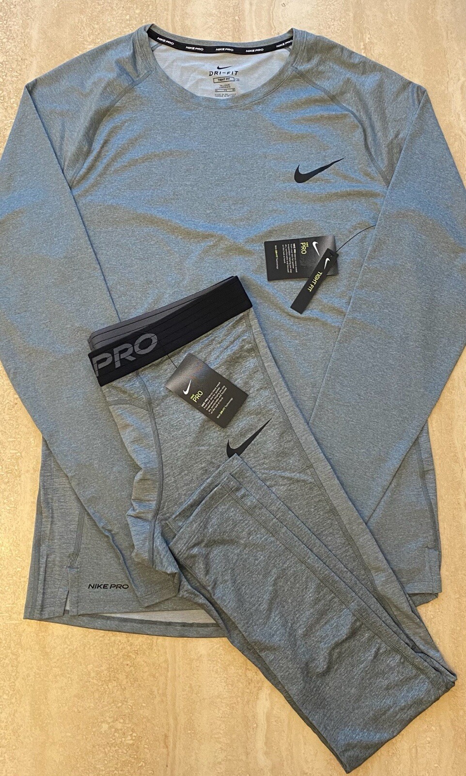 Collant Nike Pro Base Uomo Dri Fit Elasticizzato Allenamento Palestra +Top Alto 3XL BV5641 085