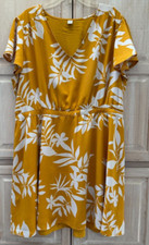 Old Navy Yellow Floral Leaf Waist Dress Flutter Sleeves Lined Size XXL