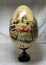 Signed Russian / Moscow Huge 12" Handpainted Wooden Egg Lacquered 29 yrs old 94'