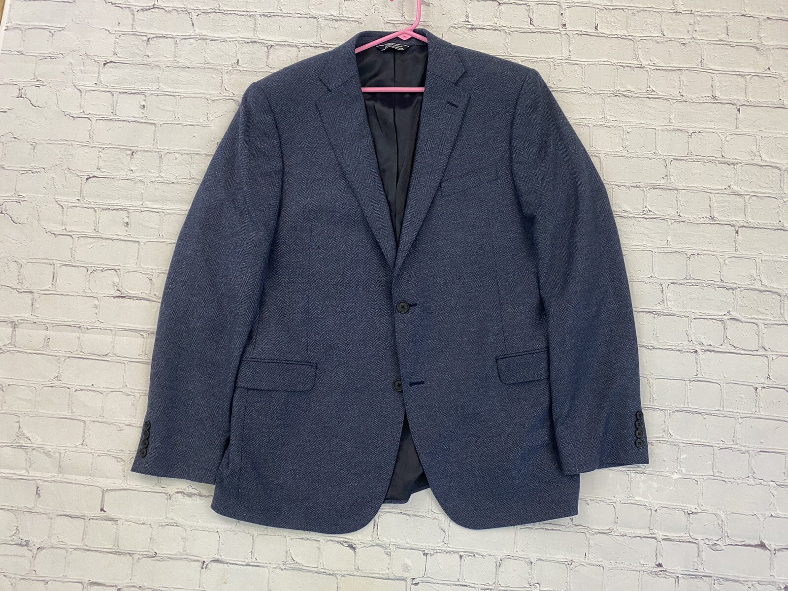 Saks Fifth Avenue 100 CASHMERE Navy Herringbone Flan… Gem