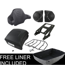 Matte Black King Trunk Pad Rack Speakers Fit For Harley Touring 14-25