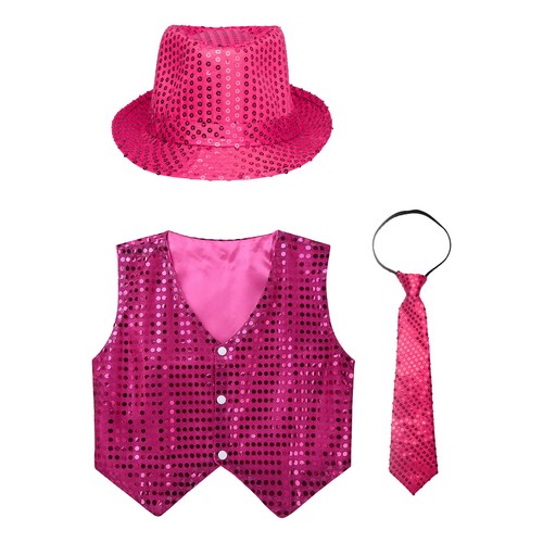Kids Boys Waistcoat Costume Jacket Fit Vest Performance Streetwear Shirt Shiny - Picture 19 of 48