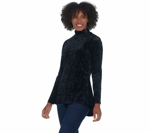 Size S Black Crushed Velvet Mock-Neck 