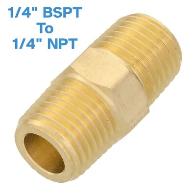 BRASS THREAD ADAPTER Brass 1/4" Male BSP To NPT Adapter Pipe Fitting Threaded Connector Coupler