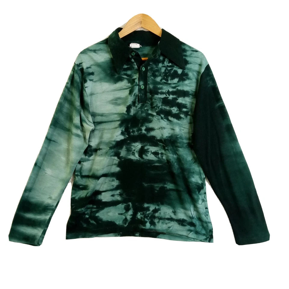 Camisa De Colección Mojave Para Hombres Grande Tie-Dye Hippie Tribal Manga Larga Acrílico Verde Foto 2 de 4