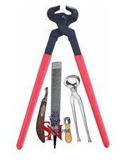 Farrier Hoof Trimming Set, Nippers, Rasp, wooden handle, Hoof Knife, shoe puller