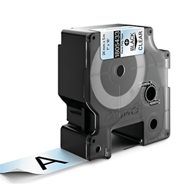 Dymo Rhino Permanent Adhesive Polyester Label Tape, 1", 18FT, Black on Clear eBay