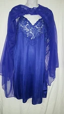 Ventura Purple Nightgown Robe Set Knee Length Sheer Sexy Large 44" BUST