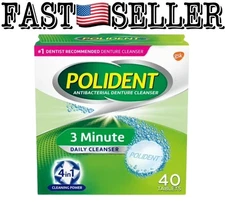 Polident 3 Minute Denture Cleanser Tablets, 40 Count