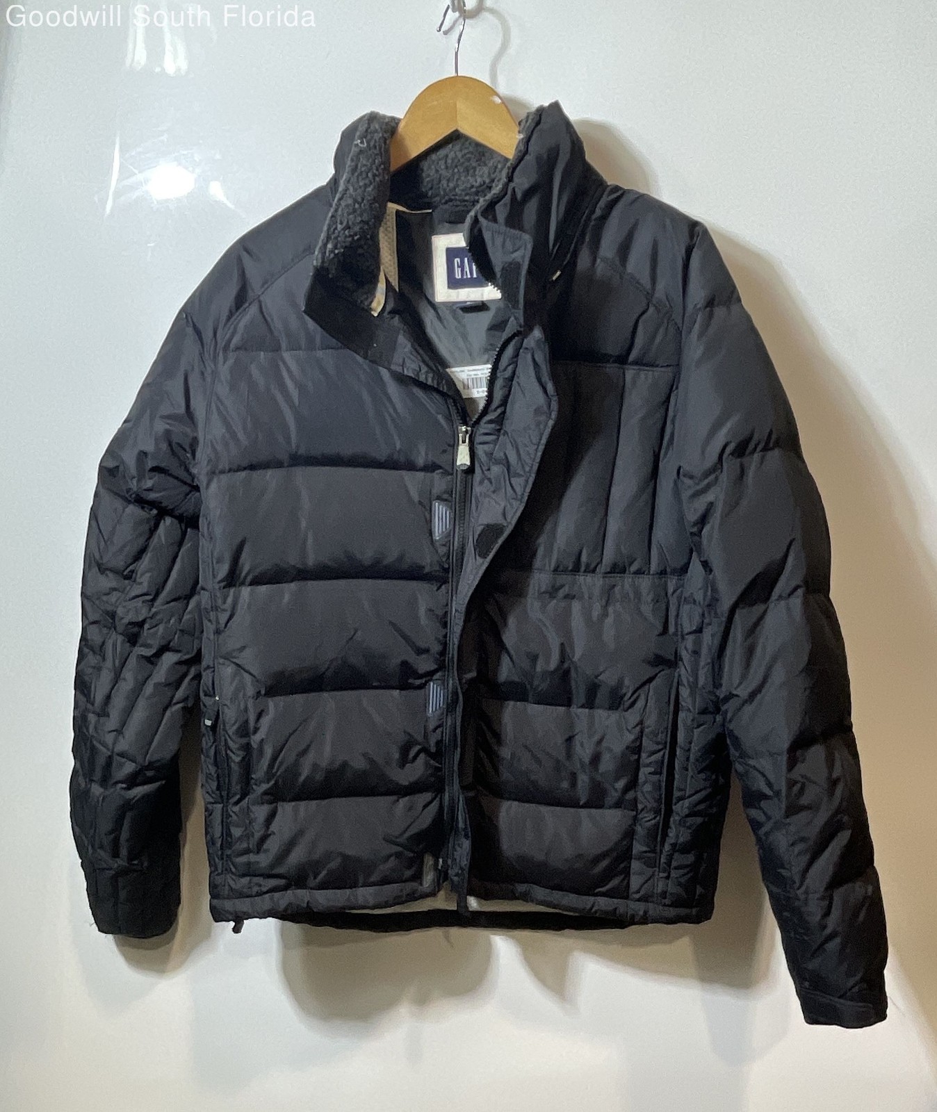 Gap Mens Black Quilted Long Sleeve Mock Neck Full-Zip Puffer Jacket Size Medium