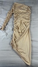 SheIn Gold Womens Sz 6 One Shoulder Ruched Bodycon Asymmetrical Midi Party Dress
