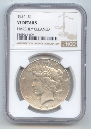 1934 Peace Dollar, NGC VF Details