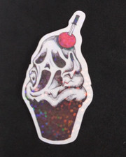 Ghostface Cupcake Shiny Halloween Sticker 2.38" x 1.25" R 