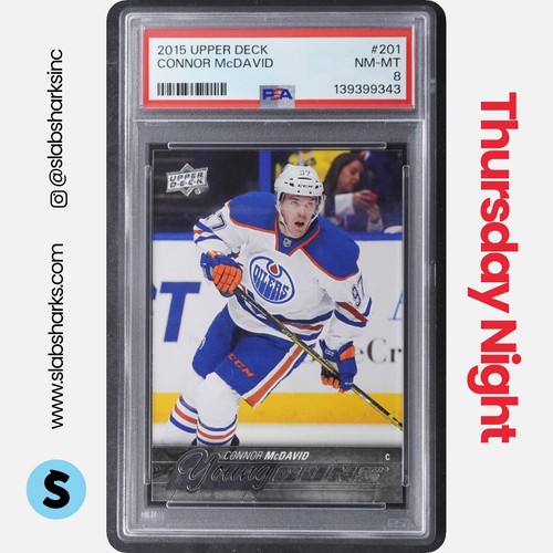 2015 UPPER DECK #201 CONNOR MCDAVID YOUNG GUNS RC ROOKIE PSA 8