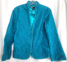 Carole Little Woman light Jacket M Silk Blue Long sleeves Quilted floral