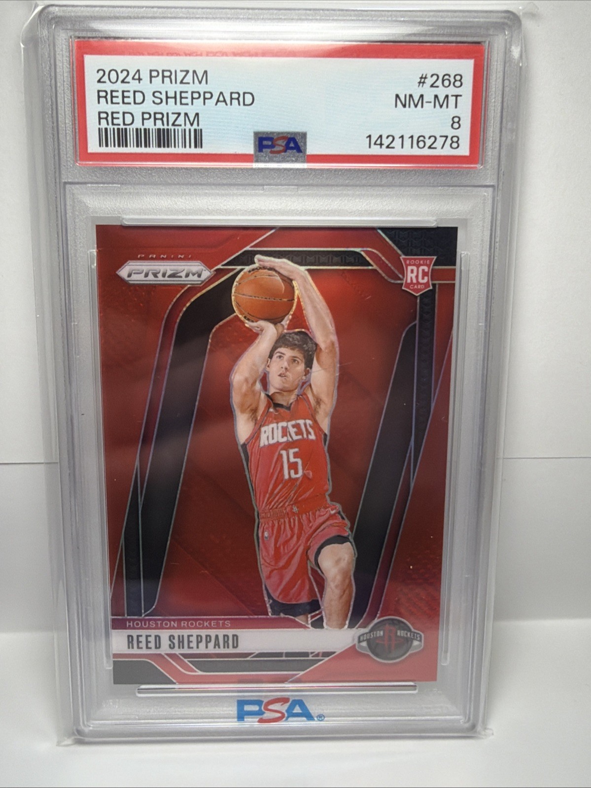 2024-25 Panini Prizm Reed Sheppard RC Rookie Red Prizm /299 #268 PSA 8