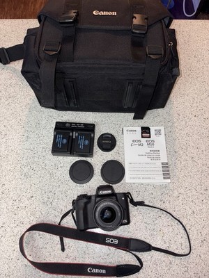 Canon EOS M50 Mark II Mirrorless Camera 15-45mm Lens Bag Charger Batteries