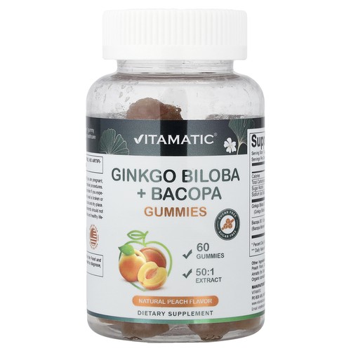 Ginkgo Biloba + Bacopa Gummies, Natural Peach, 60 Gummies