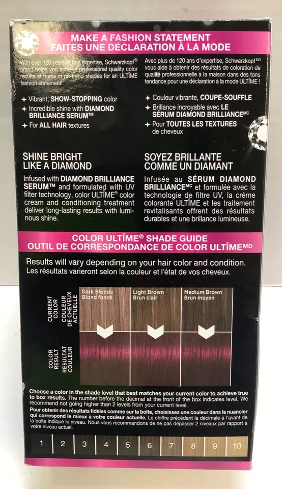 Tinte permanente para el cabello Schwarzkopf Color Ultime 5.23 carbón fucsia, paquete de 2 Foto 4 de 4