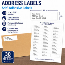 30 Personalized Address Labels Custom Printed Self-Adhesive 1" x 2-5/8"