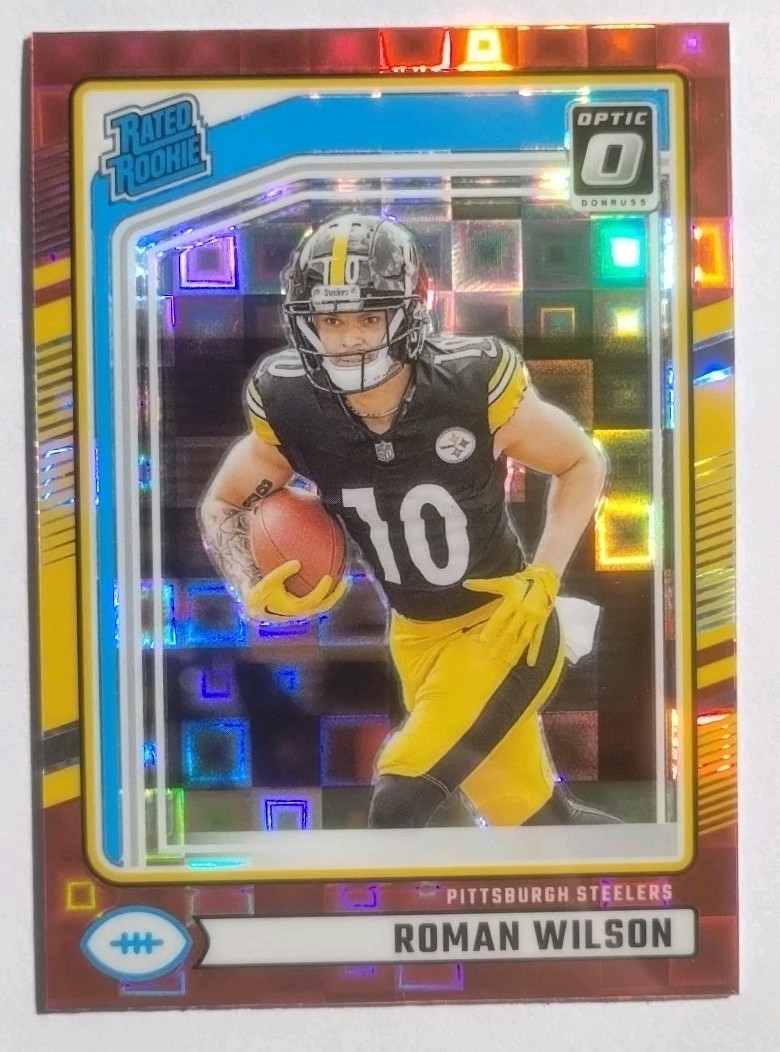 Roman Wilson 2024 Donruss Rated Rookie Red Pandora Optic Preview #348 Steelers