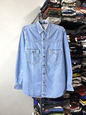 Rare 70  s Vintage Levis Denim Shirt Western Orange Tab Blue L Size