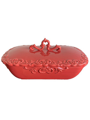 Home Essentials Madison Antique Red Covered Vegetable Dish Rectangular Server