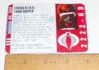 GI JOE File ID Card Filecard  Pursuit of Cobra 2010 Cobra HISS Tank Driver  V1