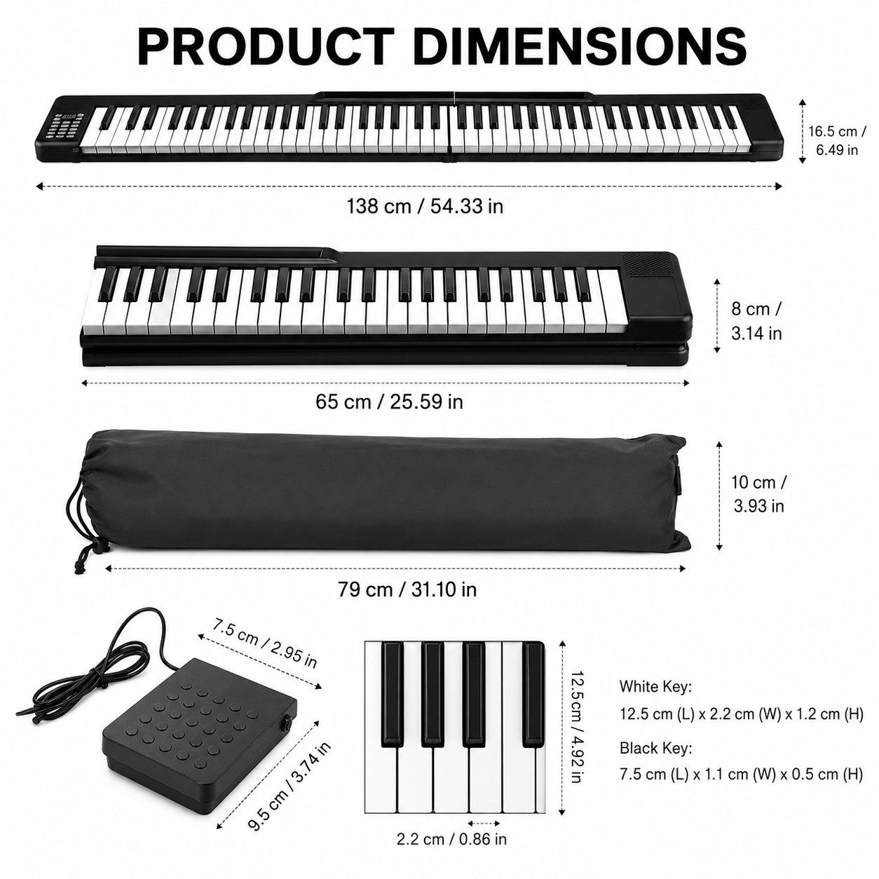 Pianoforte Pieghevole 88 Tasti Pianoforte Elettronico Portatile Bluetooth Keyboard Set foto 2