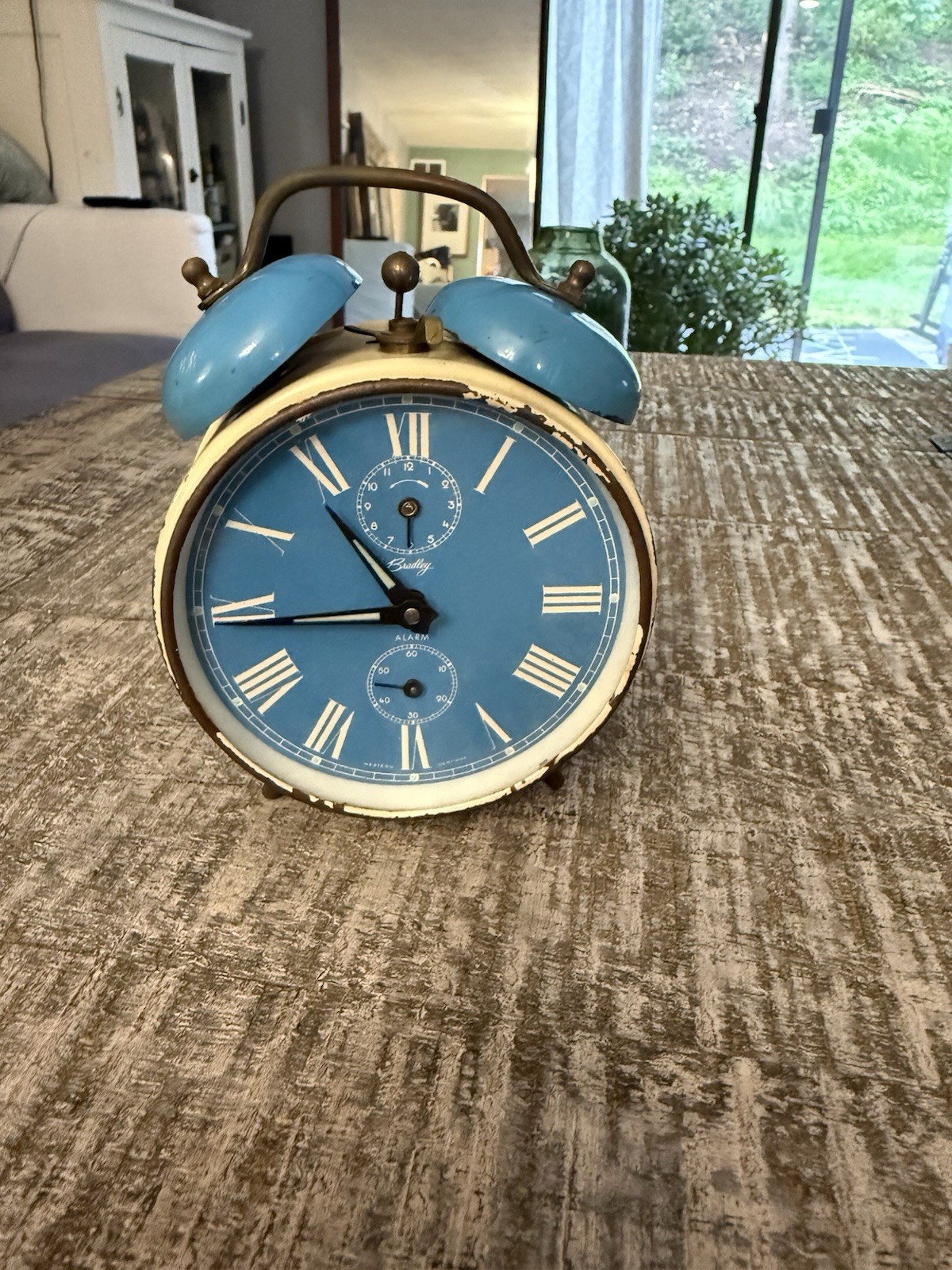 Vintage Bradley Double Bell Alarm Clock Featuring Blueface With Roman Numerals