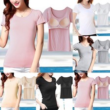 T Shirt Women's Tops With Built In Bra Autumn Casual Crew-Neck Female