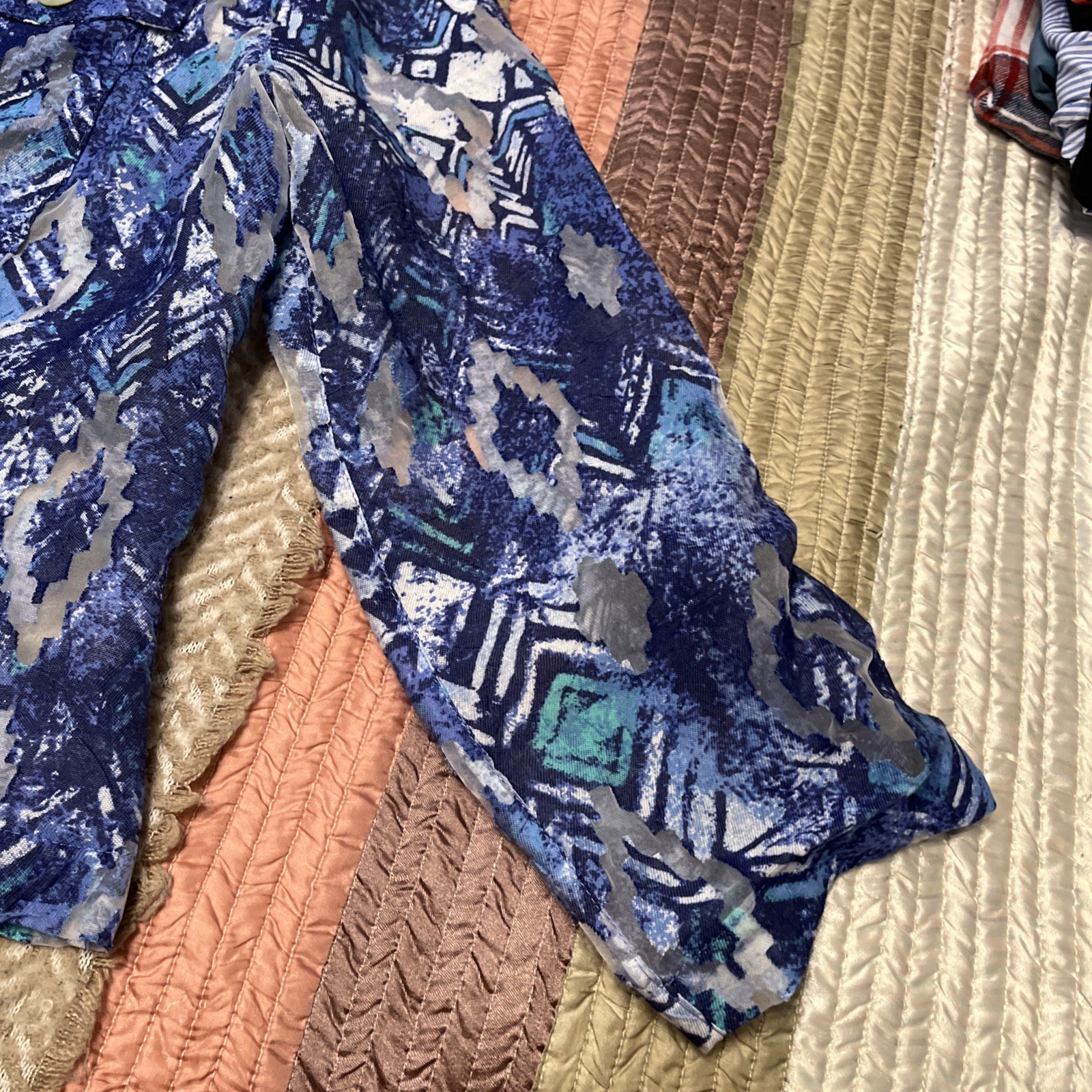 RUBY RD. Womens Abstract Design Blue Button Shirt… - image 2