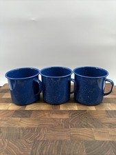 Blue Speckled Enamelware Camp Mug 3 3/4" 24oz, Set Of 3