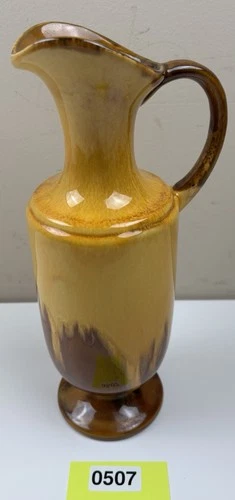 Vintage Haeger Vase Pitcher USA Art Pottery Yellow Brown Drip Glaze MCM