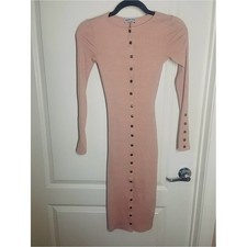 Women's pink Long sleeve Dress with gold snap button details