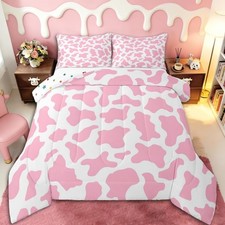 Kid Cartoon Bedding Set Pink Cow Print Down Comforter Full,Milk Cow Animal Co...