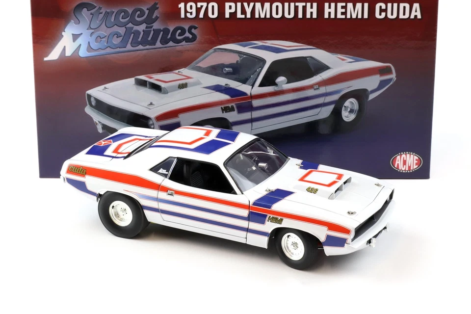 1:18 Acme 1970 Plymouth Hemi Cuda 426 Coupè Street Machine Bianco / Blu/Red - Immagine 2 di 4