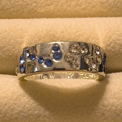 Custom Schmuck Silber Band Ring Rund Blau & Klar Kristall Edelstein Größe 8