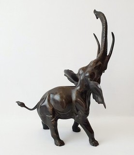 Large Bronze Sculpture "Elephant in Powerful Pose" H 60cm 7.1 Kg