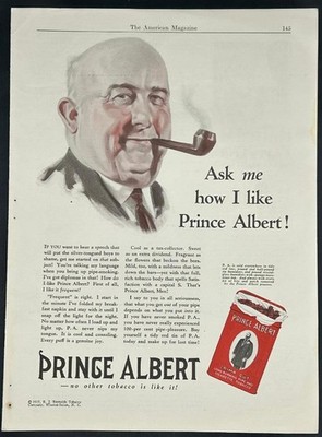 prince tobacco photos Magazine Ad - 1927 - Prince Albert Pipe Tobacco - Ask me how I like Prince
