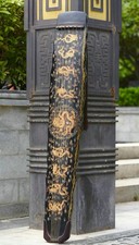 48" Old Chinese Lacquerware Gild Dynasty Palace 9 Dragon Qin musical instrument