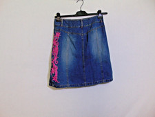 Gonna Jeans EXTYN Donna Vintage Y2K Denim Blu Ricamo Fiori Rosa Pieghe Tg 40 IT