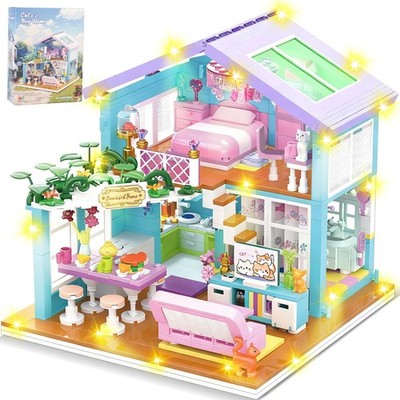 730PCS Pink Cat's House Building Blocks Kit,Dream Villa Architecture STEM Toy...