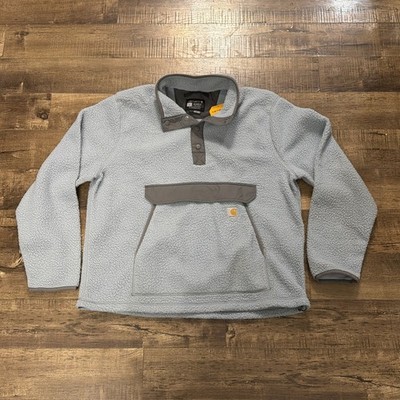 Carhartt Fleece Jacket Relaxed Fit Pullover Mens Sz L Blue Snap Button Warm NWT