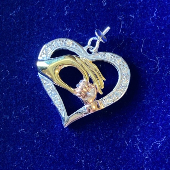 .925 Sterling Silver Mothers Hand Heart Pendant 1/2” With Bail For Pearl